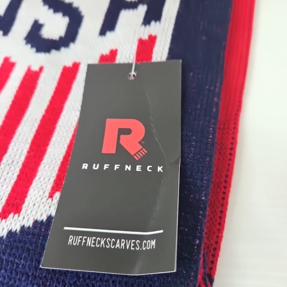 USA Ruffneck Raise Your Game Knitting Scarf reversible FRINGED scarf Red Blue